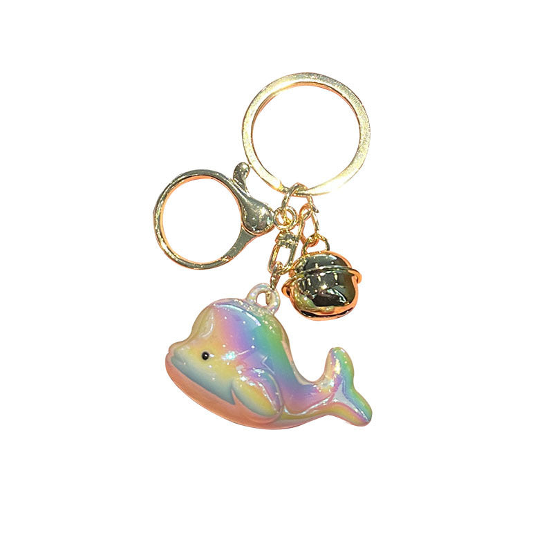 Wholesale Electroplating Colorful Dolphin Color Changing Bell Acrylic Keychain